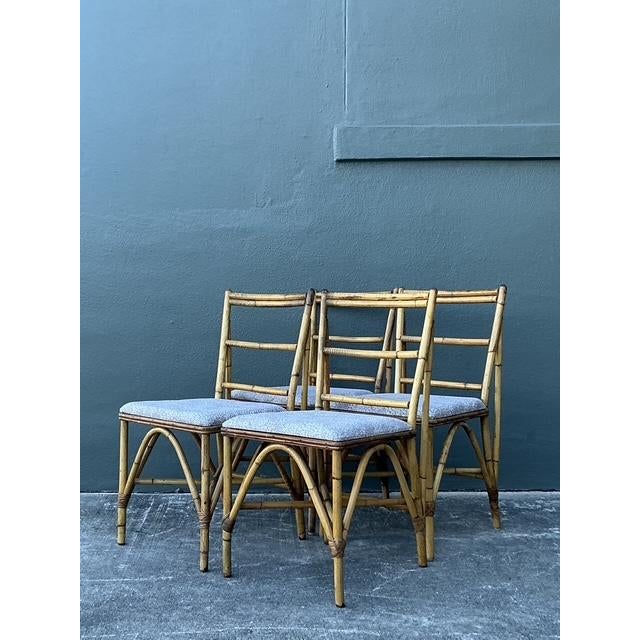 Vintage Boho Woven Rattan Game Table and Chairs - Set of 5 For Sale In West Palm - Image 6 of 12