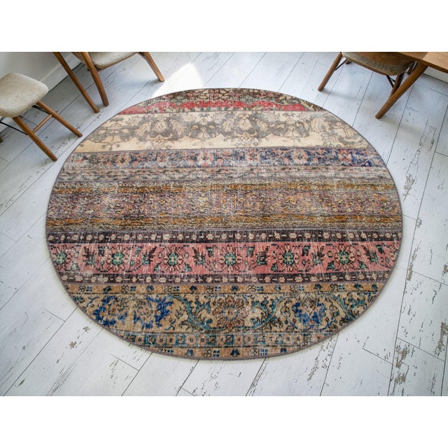 Mid-Century Modern Hand Knotted Turkish Round Rug Bohor Decor Area Rug - 5'1" Diameter For Sale - Image 3 of 12
