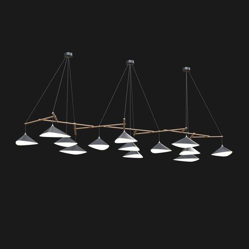 Emily Group of Thirteen Chandelier in Steel with Bronze Finish by Moss Objects For Sale - Image 6 of 9