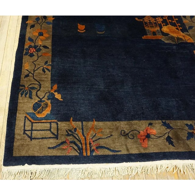 1920s Blue Navy Vase Floral Antique Chinese Art Deco Carpet 5' X 7'7" Knotted Wool Rug For Sale - Image 13 of 13