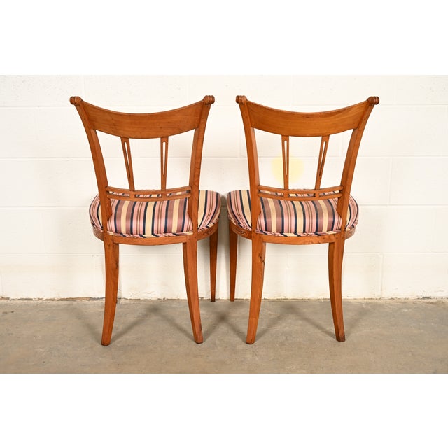 Antique Italian Regency Fruitwood Inlaid Marquetry Side Chairs or Dining Chairs, Pair For Sale - Image 16 of 17