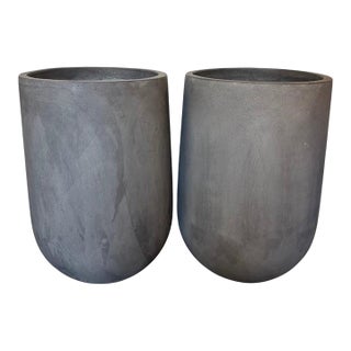 Pair of Monumental Tall Cylinder Planters - Dark Slate Gray Pots For Sale