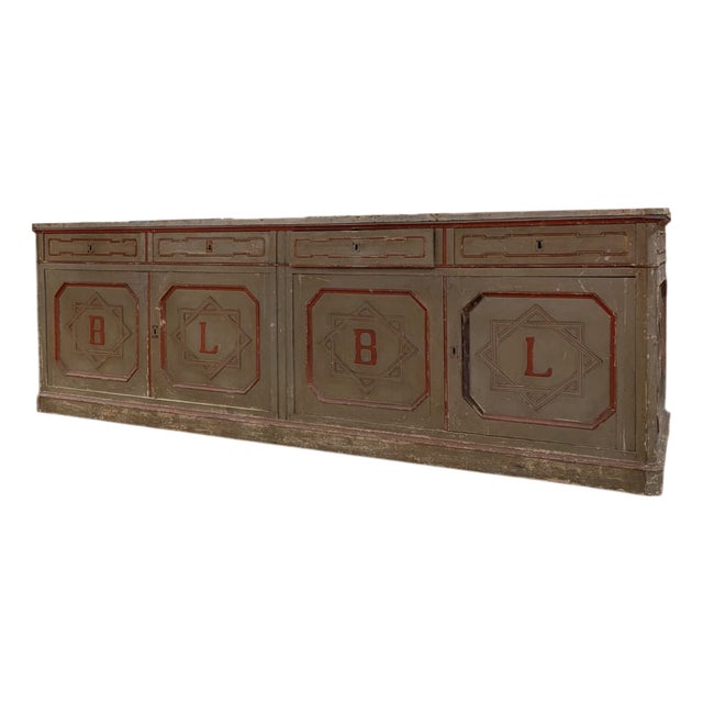 Lacquered Sideboard Counter with Alchemical and Pharmaceutical Symbol, Late 19th Century For Sale