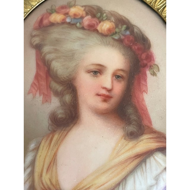 Antique Framed Hand-Painted Portrait on Porcelain of Fine Lady For Sale - Image 4 of 12