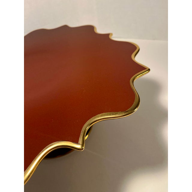 2010s Contemporary l'Objet Portugal Pedestal Cake Stand Brown With 24k Gold Trim For Sale - Image 5 of 8