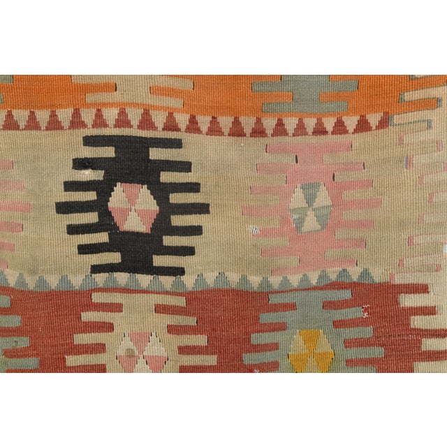1970s Vintage Turkish Handmade Wool Cotton Orange Kilim Rug For Sale - Image 11 of 11