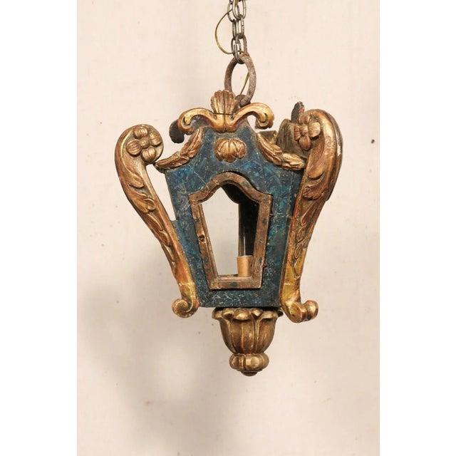 Wood 19th Century Italian Hanging Wood-carved Lantern For Sale - Image 7 of 11