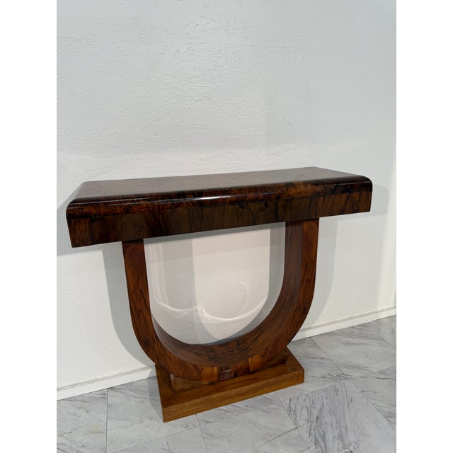 1960s Set of 2 Art Deco Style Console Tables in Bookmatched Burl Wood For Sale - Image 10 of 13