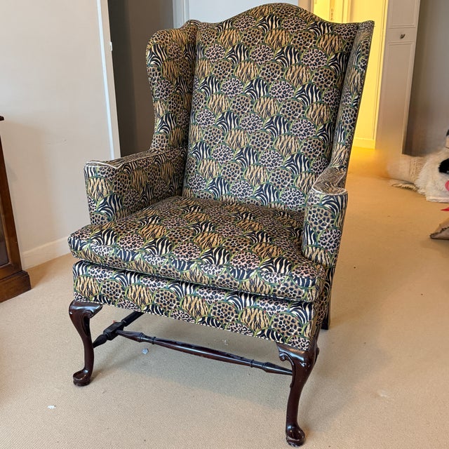 Hancock & Moore Vintage Hancock & Moore Animal Print Wingback For Sale - Image 4 of 11