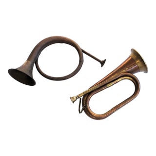 Christmas Solid Copper/Brass French Horn's S/2 Unlacquered For Sale