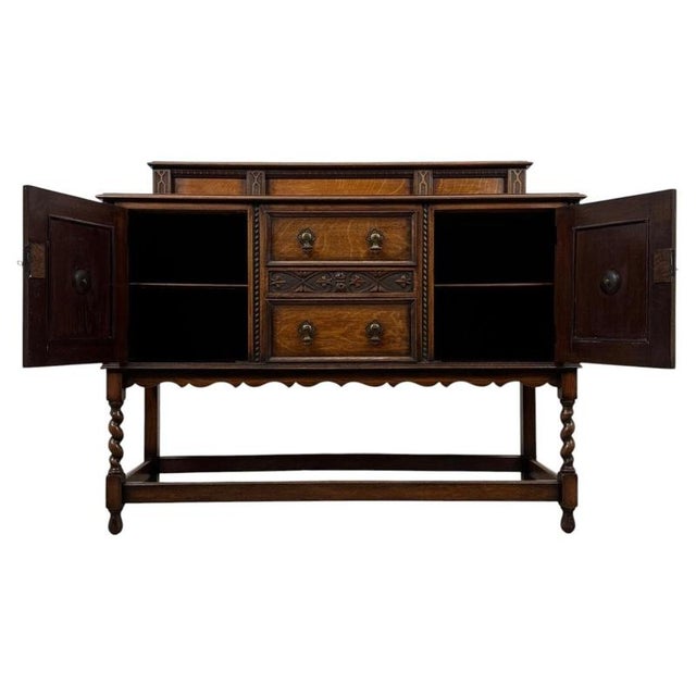 Antique Early 20th Century English Jacobean Oak Sideboard For Sale - Image 3 of 13