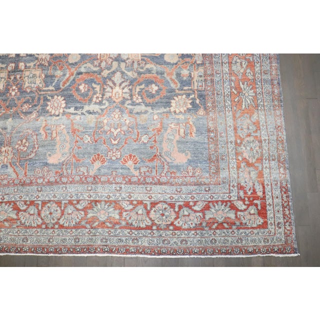Blue Persian Antique Bibikabad Room 19th Century Rug - 9'2" x 11'10" For Sale - Image 4 of 10