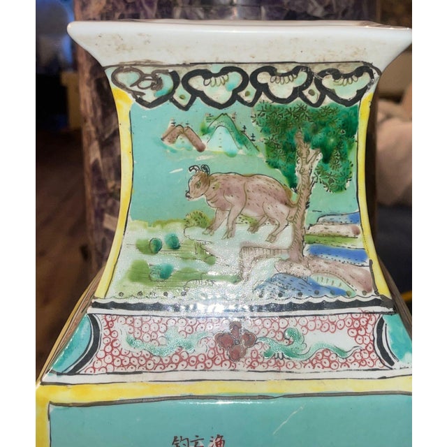 Pair of Early 20th Century Chinese Famille Verte Porcelain Vases W/ Kangxi Mark For Sale - Image 9 of 13