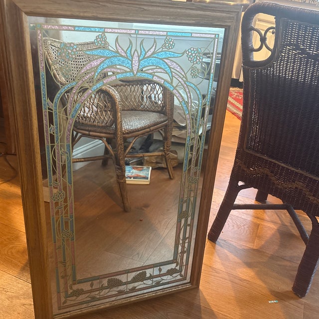 Art Nouveau Windsor Arts Faux Stained Glass Mirror For Sale - Image 3 of 5