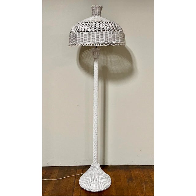 Boho Chic 1920s Tall Art Deco Victorian Style Wicker Boho Chic Floor Lamp For Sale - Image 3 of 3