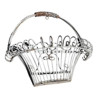 Late 19th Century French Farm House Rustic 19th Century Heavy Iron Wire Wall Hanging Basket For Sale