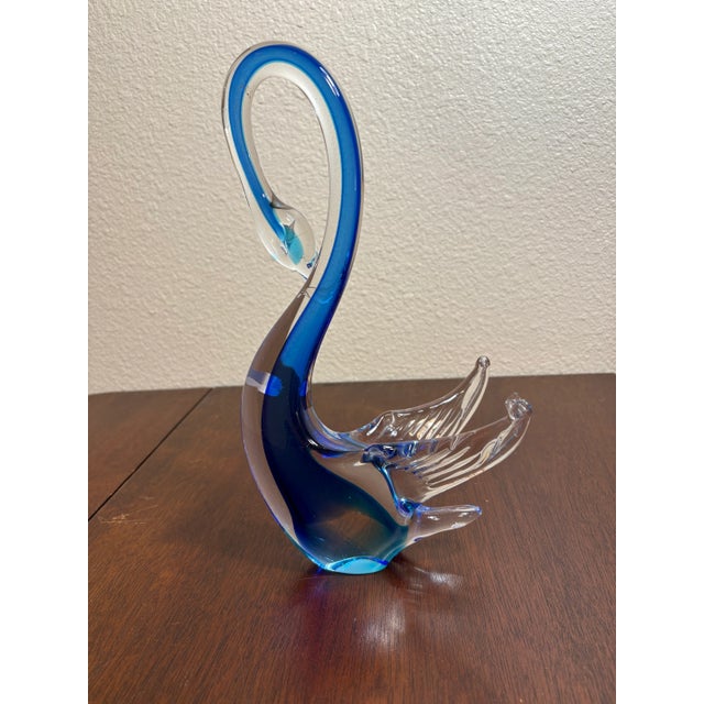 Murano Vintage Murano Blue and Clear Glass Swan For Sale - Image 4 of 6