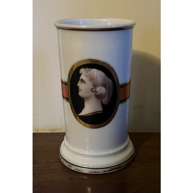Antique 19th Century Old Paris Porcelain Cylinder Mantel Vase With Neoclassical Portrait Cameo For Sale - Image 4 of 12