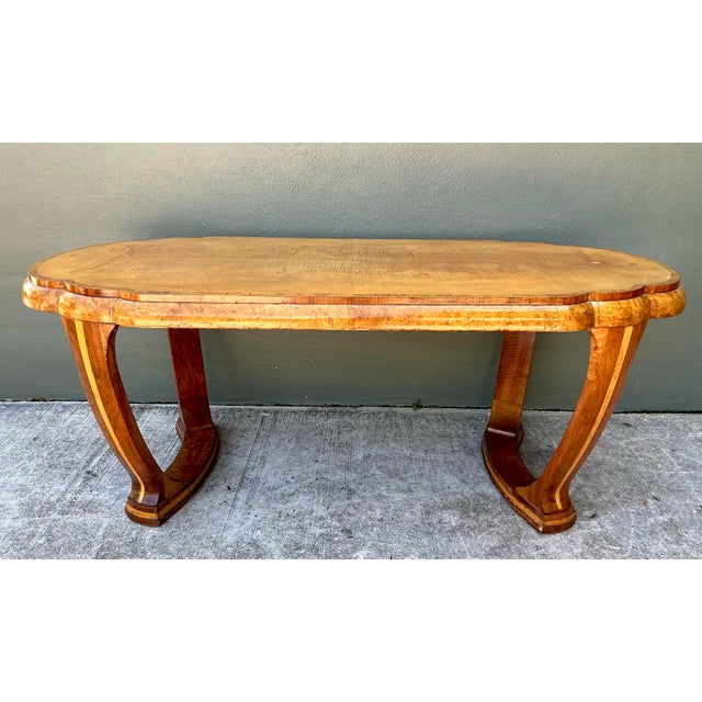 Vintage Art Deco Scalloped Edge Burl Wood Center Hall Table For Sale - Image 14 of 14