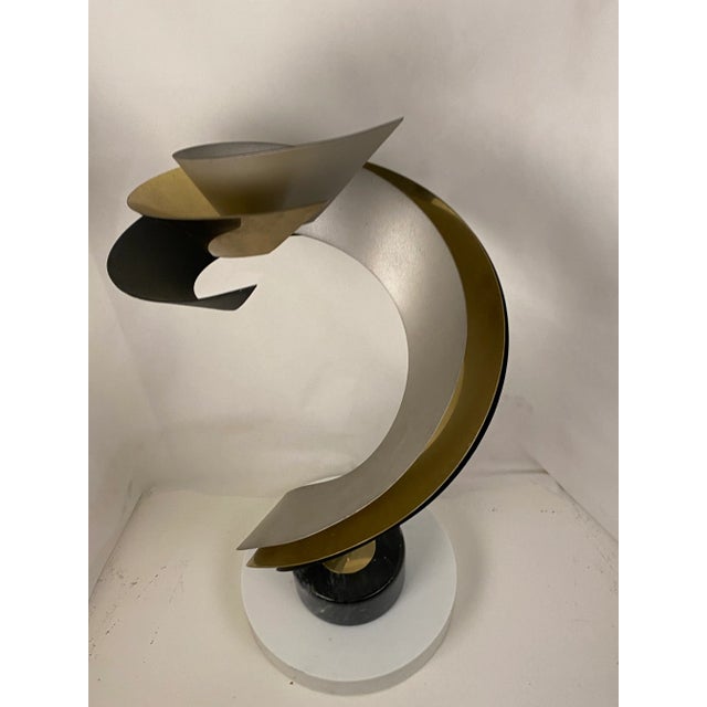 Curtis Jere vintage Mid-Century Modern chrome brass and black aluminum Spiral sculpture with marble base this piece...