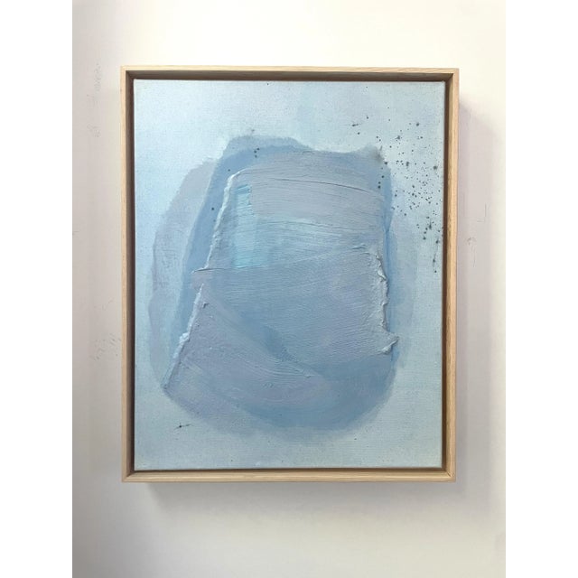 Contemporary "Raku No02" "Raku No01" Dimensional Texture Abstract Painting in Atmospheric Sky Blue and Periwinkle, Framed For Sale - Image 3 of 11