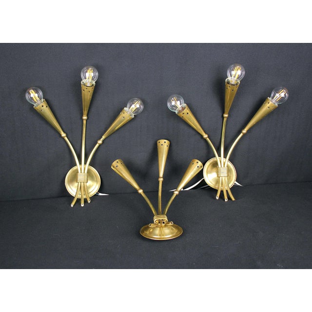 Mid 20th Century Maison Arlus, Mid-Century Pair of Brass Sconces, France For Sale - Image 5 of 7