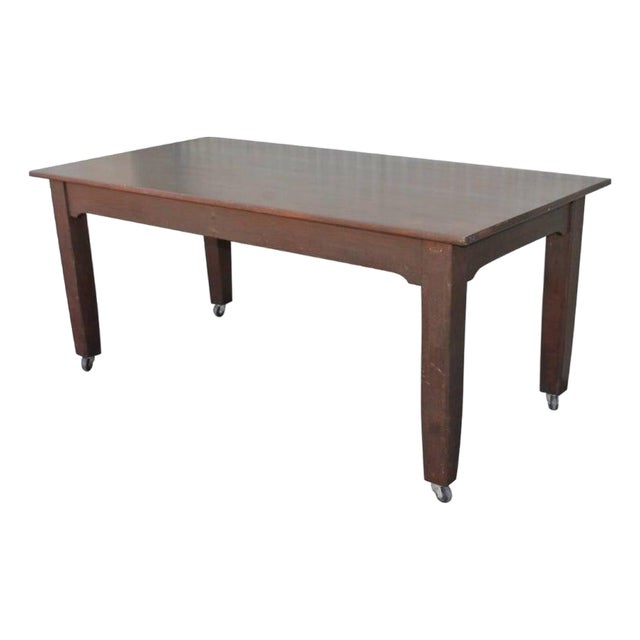 1930s Work Table With Industrial Wheels For Sale