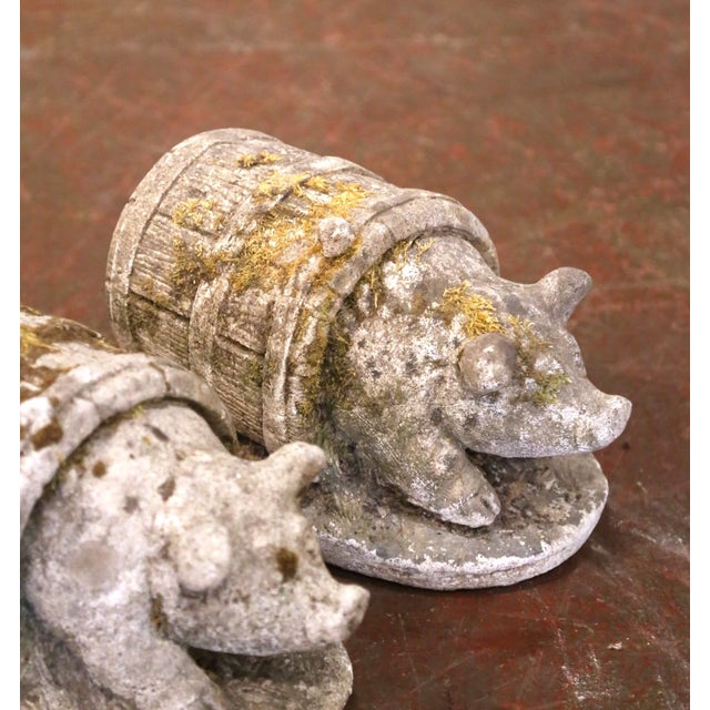 Set of Two 19th Century French Weathered Concrete Pig Garden Sculptures For Sale - Image 4 of 11