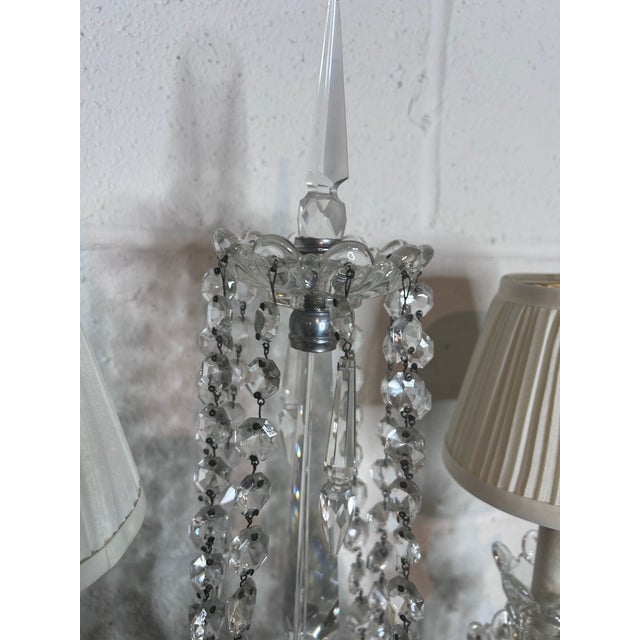 Pair of Vintage Crystal Girandoles/Chandelier Lamps For Sale In Baltimore - Image 6 of 12