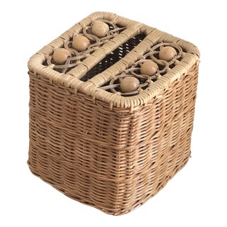 Vintage Mid 20th Century Natural Wicker Tissue Box Cover For Sale