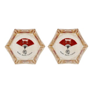 Castaways Hotel Miami Beach Glass Ashtrays - a Pair For Sale