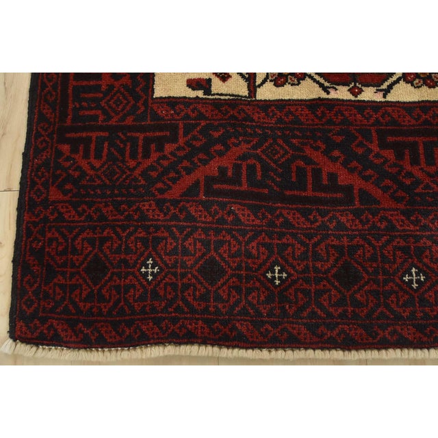 Baloch Rug 3’2” X 5’6” Ivory Wool Vintage Tribal Hand-Knotted Oriental Carpet For Sale - Image 9 of 12