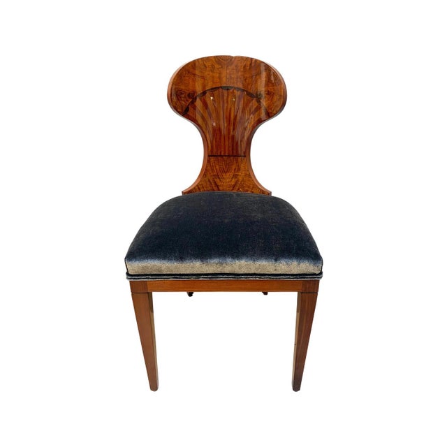 Biedermeier Ballon Chairs, Ash Veneer, Grey Velvet, Vienna, 1900, Set of 4 For Sale - Image 4 of 18