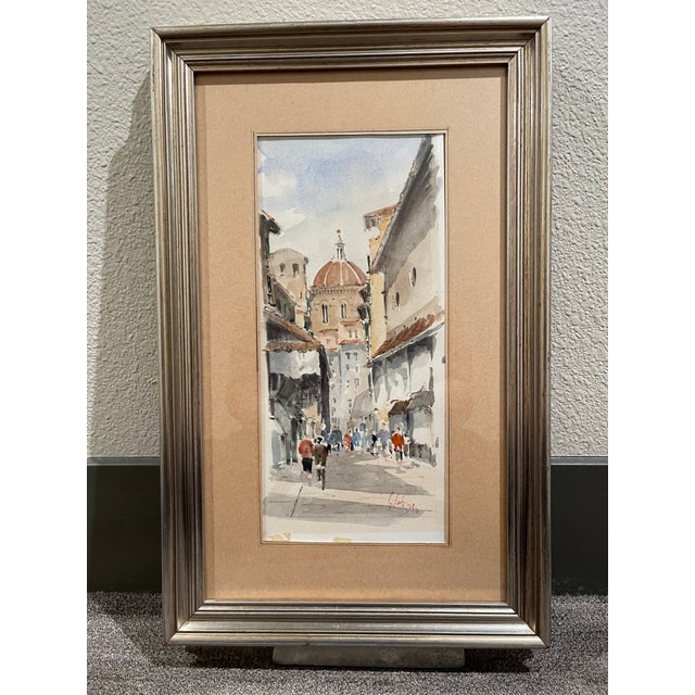 Late 20th Century Late 20th Century “Cattedrale Di Santa Maria Del Fiore” Watercolor Street Scene, Signed Rino Golinelli For Sale - Image 5 of 12