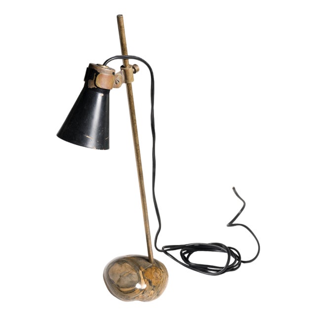 Sasso Table Lamp in Brass with Aluminum Lampshade by Luigi Caccia Dominioni for Azucena, Italy, 1948 For Sale