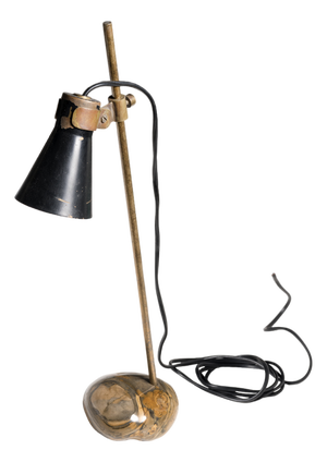 Sasso Table Lamp in Brass with Aluminum Lampshade by Luigi Caccia Dominioni for Azucena, Italy, 1948