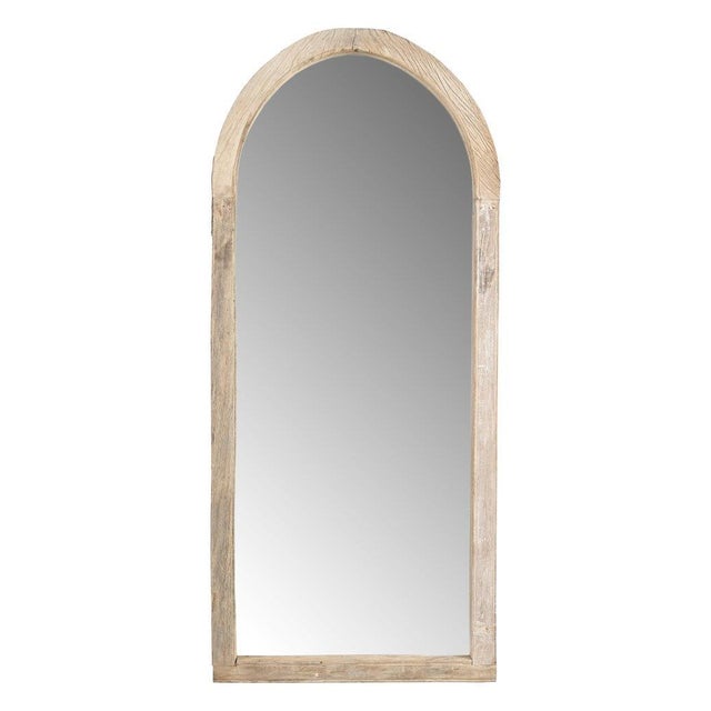 Farmhouse Vintage Indian Bleached Teakwood Arched Top Mirror For Sale - Image 3 of 5