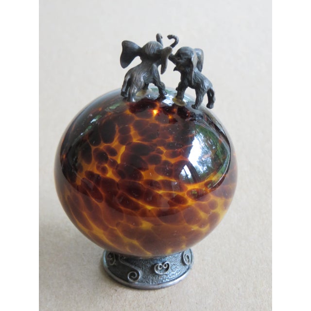 Paperweight Metal (Two Elephants) on a Hand Blown Glass Signed For Sale - Image 11 of 11