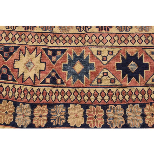 Rustic Soumak Blue/Rust Wool Rug - 6'4'' X 9'3'' For Sale In New York - Image 6 of 10