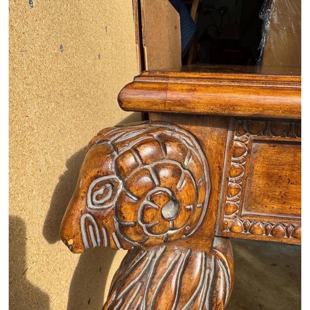 Wood Early 20th Century Walnut Writing Desk With Ram’s Head Carvings For Sale - Image 7 of 17