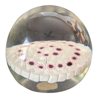 Mid 20th Century Fratelli Toso Attributed Pink and White Millefiori Murano Style Glass Paperweight For Sale