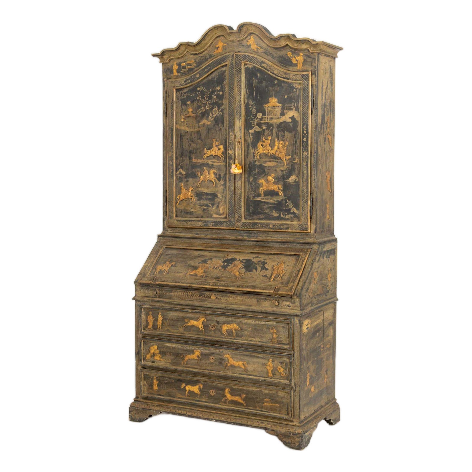 Chinoiserie Green Painted and Ebonized Secretary | Chairish