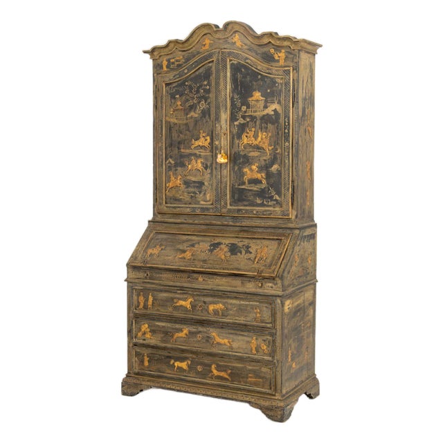 Chinoiserie Green Painted and Ebonized Secretary For Sale