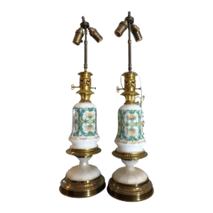 Antique French Opaline Glass Designer Table Lamps - a Pair