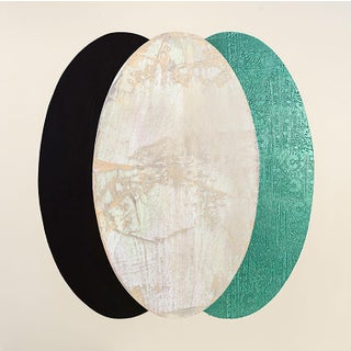 Rebecca Koury "Vertical Shift" Black Teal Ivory Ellipse Contemporary Abstract Painting, Acrylic and Mixed Media on Canvas, Carmel California Art, 2026 For Sale