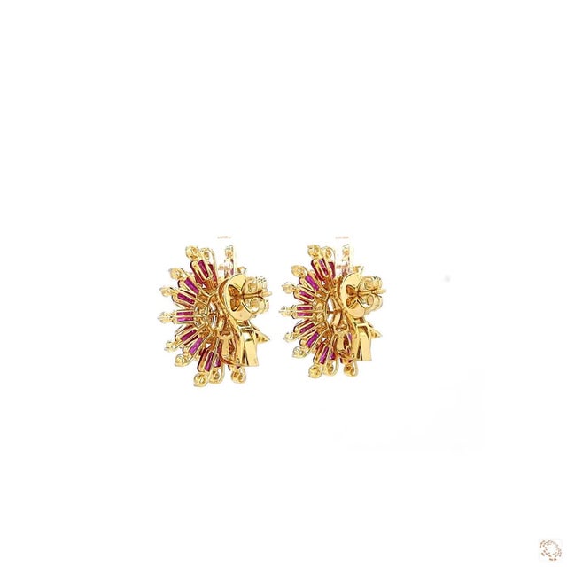 4.42 Carat Round Brilliant Cut Diamond Ruby Gold Earrings, Pair For Sale In New York - Image 6 of 7