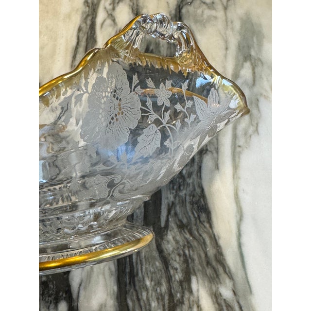 Gold Gilt Cambridge Wildflowers Bon Bon Plate & Basket Depression Glass - Two Pieces For Sale - Image 11 of 12