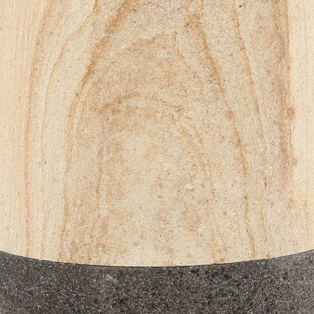 Hand crafted solid travertine modern container / vase with contrasting lava stone base. Beautiful combination of natural...