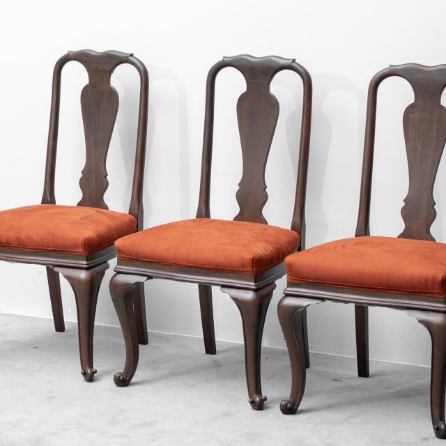 Brown Wood and Fabric Chairs, 1950s, Set of 4 For Sale - Image 6 of 12
