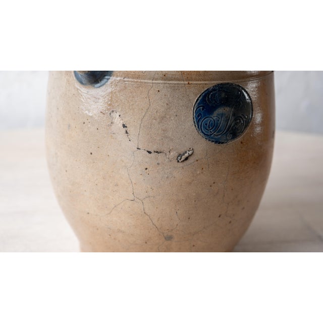 Jonathan Fenton Stoneware Jar, j.f. Cartouche & Cobalt Flower, Boston, c.1795 For Sale - Image 13 of 18